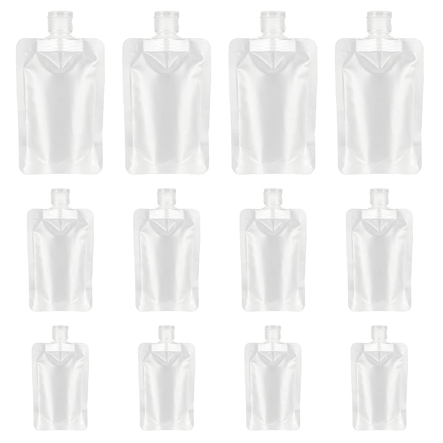 12 Pcs Portable Travel Fluid Makeup Packing Bag,Travel Size Refillable Empty Squeeze Pouch for Lotion/Shampoo/Face Cream/Hand Soap (30ml/50ml/100ml) Gift Funnel.