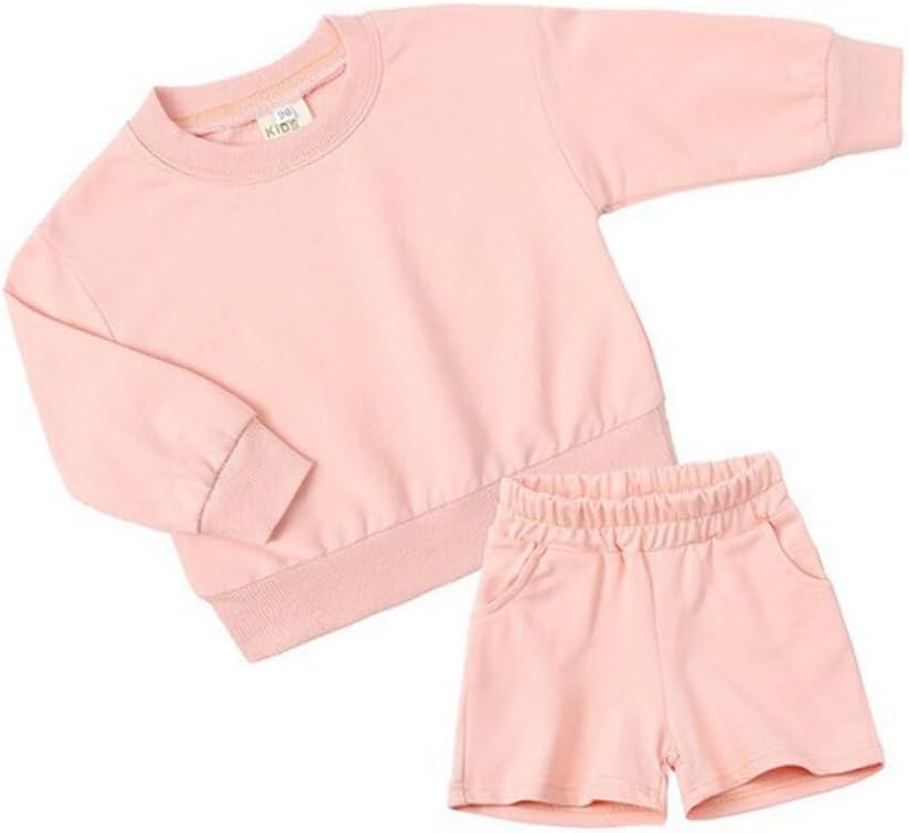 QueenLine 10Sets Bulk Items Wholesale Children Sets Long Sleeves Pullover Tops Hoodie + Shorts Two Piece Sets Casual Solid Tracksuits Pink 120cm