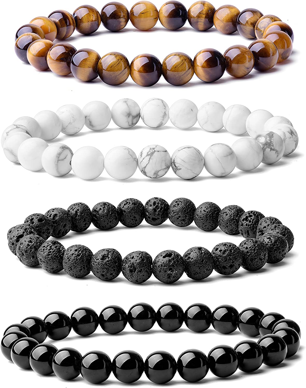 WRCXSTONE Natural 8mm Gorgeous Semi-Precious Gemstones Healing Crystal Stretch Beaded Bracelet Unisex
