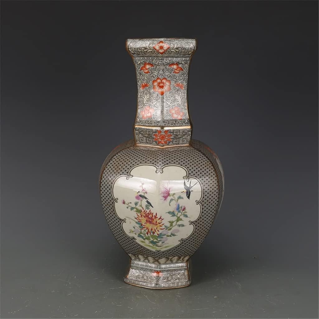 ZSEDP Jingdezhen Antique Enamel Square Vases Flowers and Birds Pattern Ancient Porcelain