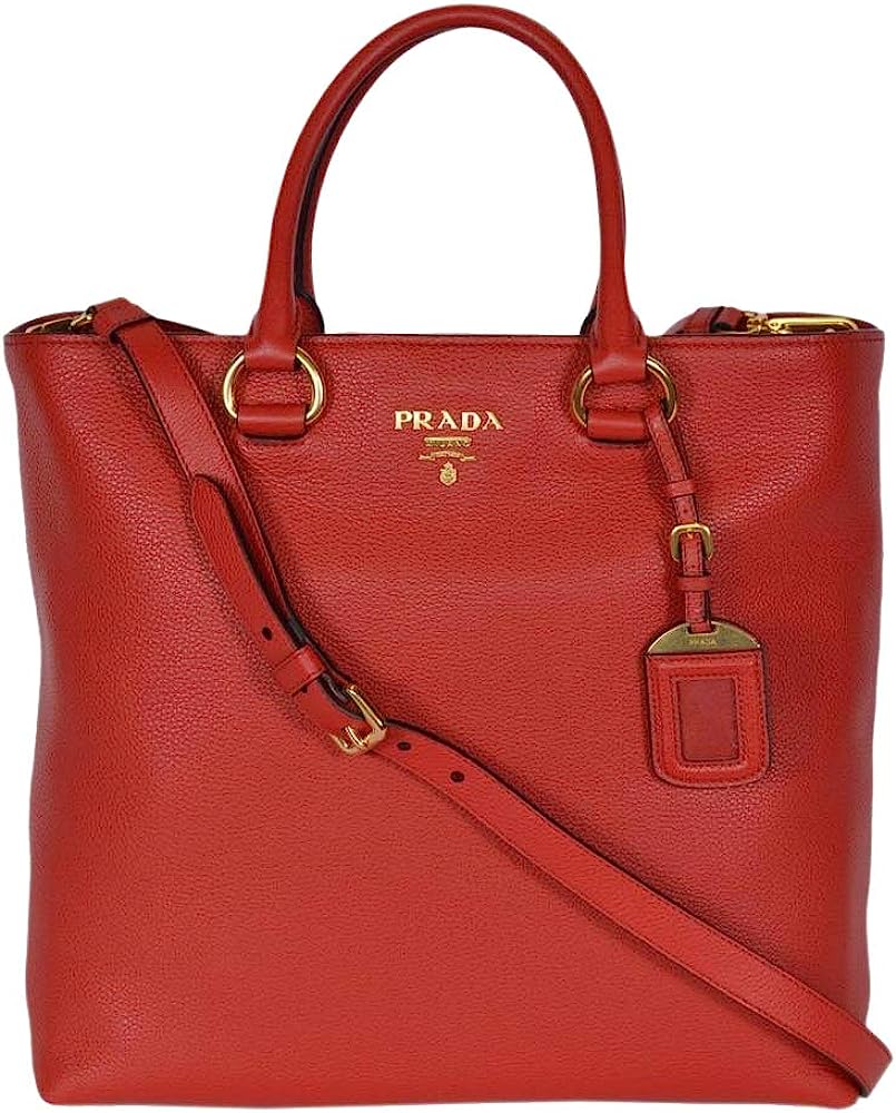 Prada Women's Red Vitello Phenix Leather Shopping Tote Handbag 1BG865