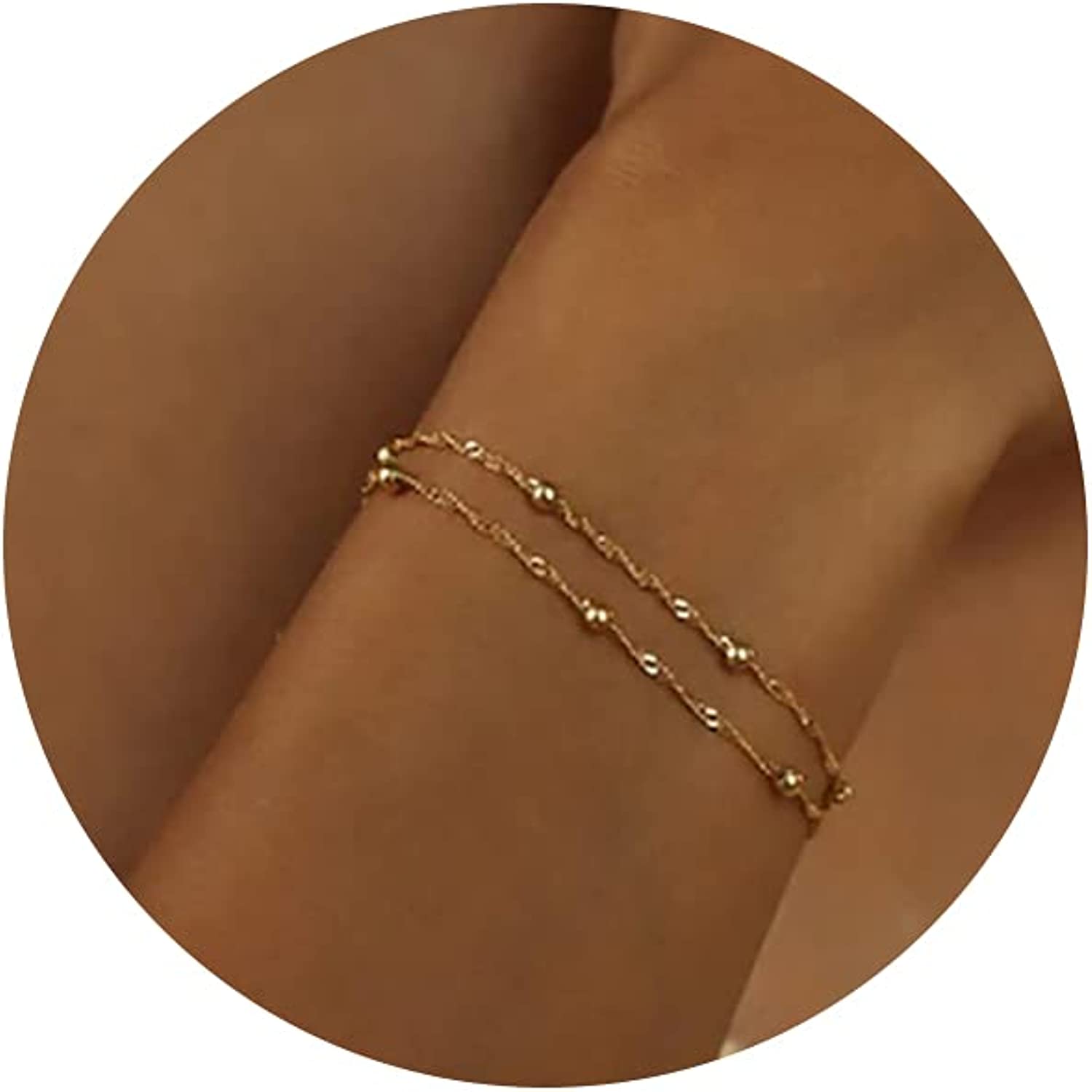 Kyerlyn 14K Gold Plated Handmade Dainty Dot Bracelet Cute Thin Everyday Bracelets for Women Men Size 6.5"+2" Extender