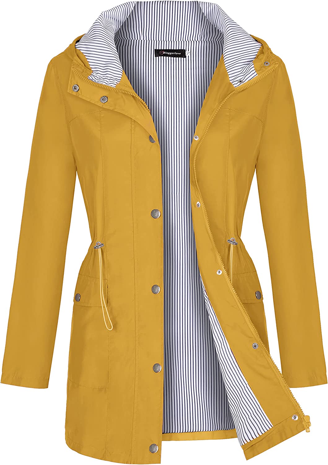 Bloggerlove Rain Jacket Women Lightweight Raincoat Waterproof Windbreaker Striped Climbing Outdoor Hooded Trench Coats S-XXL