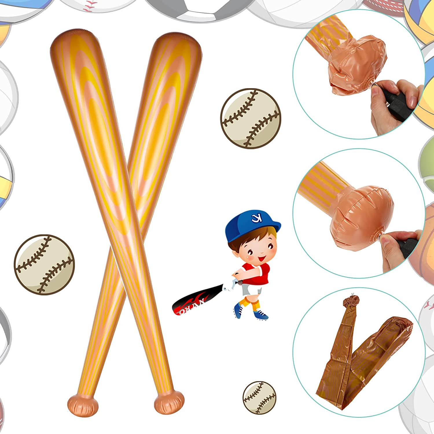 6 Pcs Inflatable Baseball Bats Oversized 40 Inch Inflatable Toy Bat for Boy and Girl Inflatable Hammer Baseball Party Favors Blow up Baseball Theme Party Supplies for Birthday Carnival Prizes