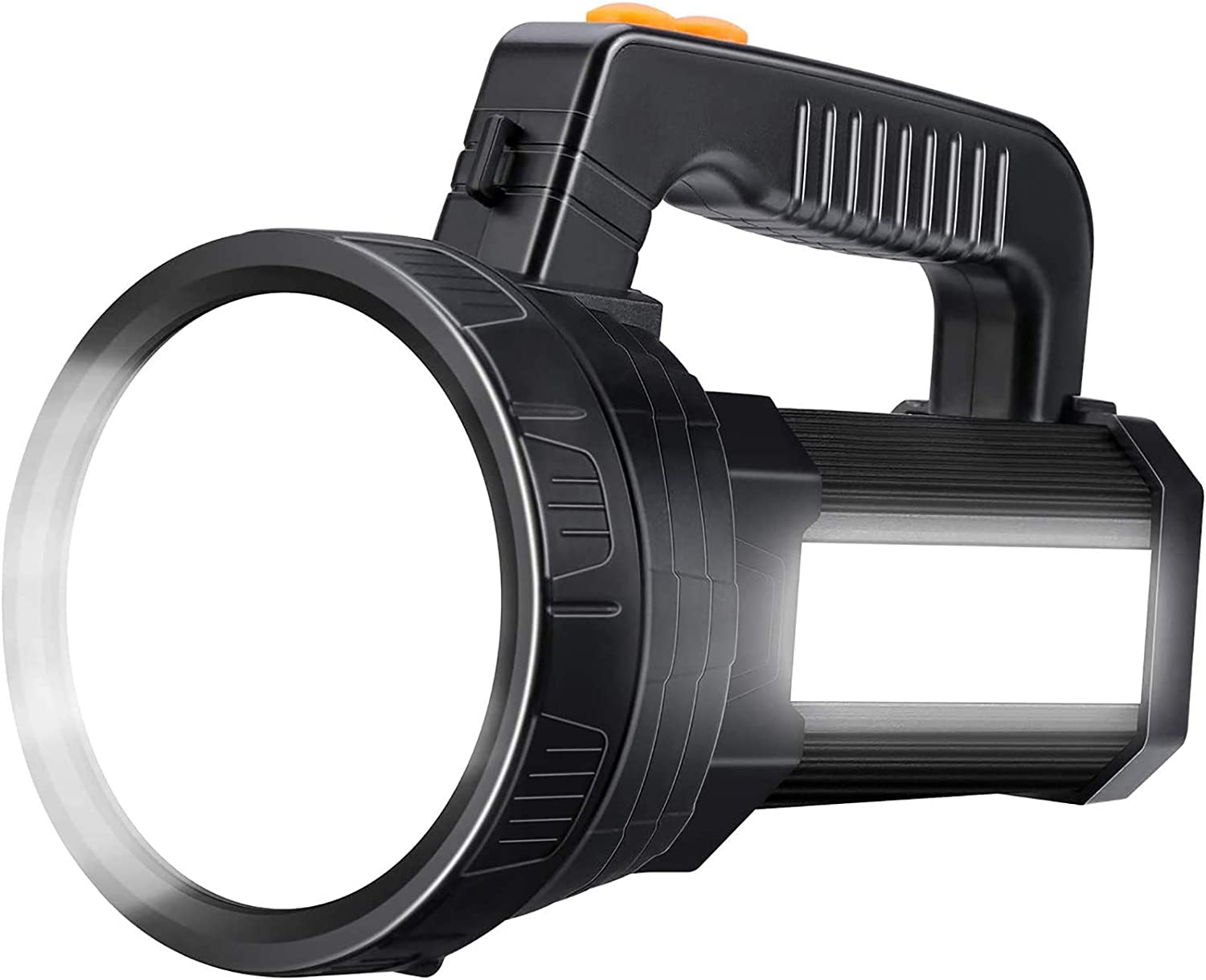 YBQZ Super Bright LED Handheld Spotlight Flashlight Rechargeable 9600mAh 6000 Lumens Long Lasting Spot Light Waterproof Tactical Torch, 6 Light Modes Side Floodlight, USB Output PowerBank