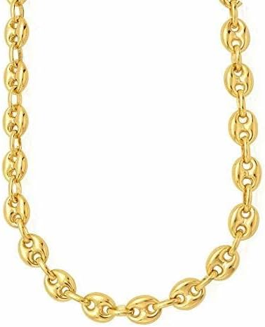 The Diamond Deal 14k REAL Yellow Gold 11.0mm Shiny Puffed SOLID Mariner Chain Necklace or Bracelet Bangle for Pendants and Charms with Lobster-Claw Clasp (8.5", 20", 22" or 24 inch)