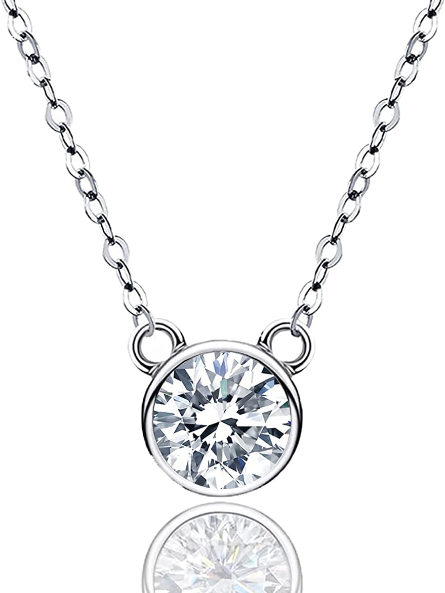 1 CT Silver Moissanite Necklace for Women， TOUCH HEART S925 Silver jewellery Necklace for Women， 18K White Gold Plated Gift for Mum Women Wife Girlfriend Birthday Mothers Day Christmas Valentines， 18 