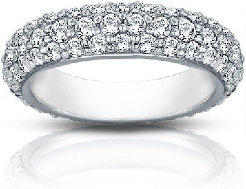 Madina Jewelry 3.50 ct Ladies Three Row Diamond Eternity Wedding Band Ring in 14 kt White Gold