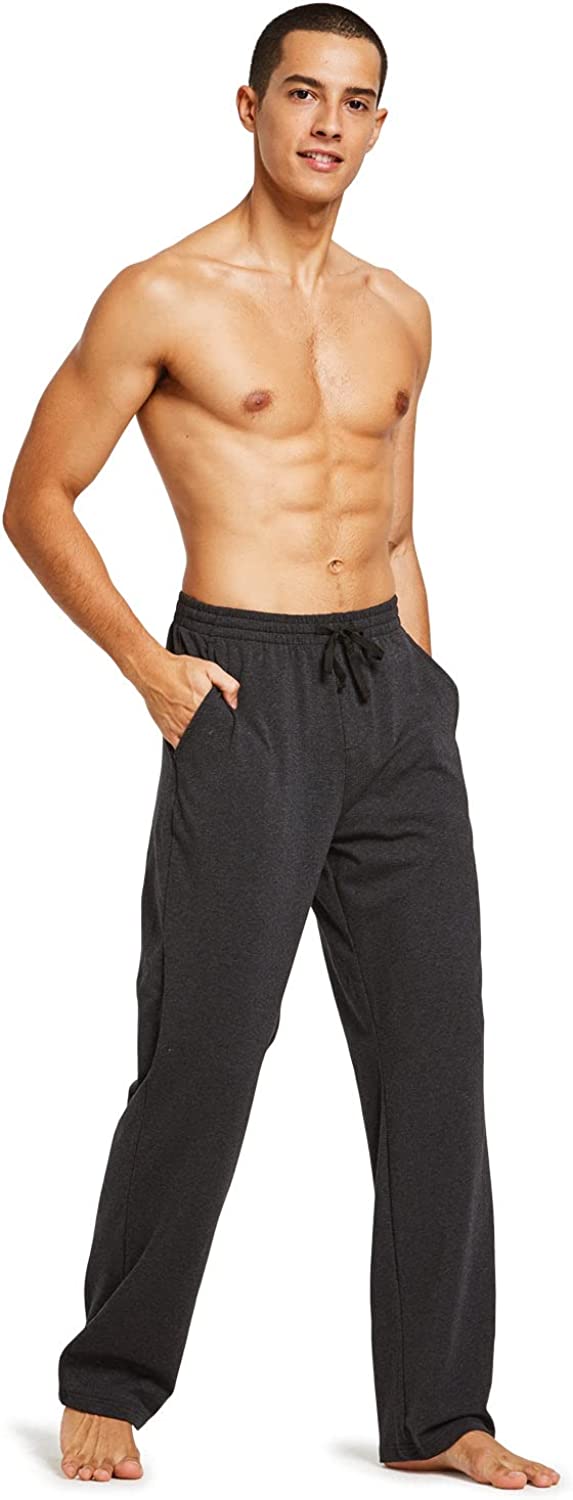 BALEAF Men&#39;s Sweatpants Casual Lounge Cotton Pajama Yoga Pants Open Bottom Straight Leg Male Sweat Pants with Pockets