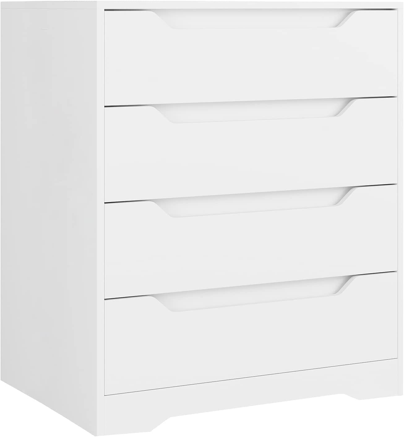HOSTACK Modern 4 Drawer Dresser， Chest of Drawers with Storage， Wood Clothing Organizer with Cut-Out Handles， Accent Storage Cabinet for Living Room， Bedroom， Hallway， White