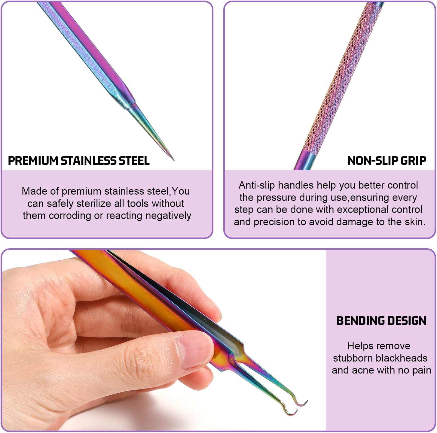 JPNK Blackhead Remover Tools, Stainless Steel Pimple Popper Tool Kit Including 6Pcs Comedone Extractors and a 10X Blackhead Mirror