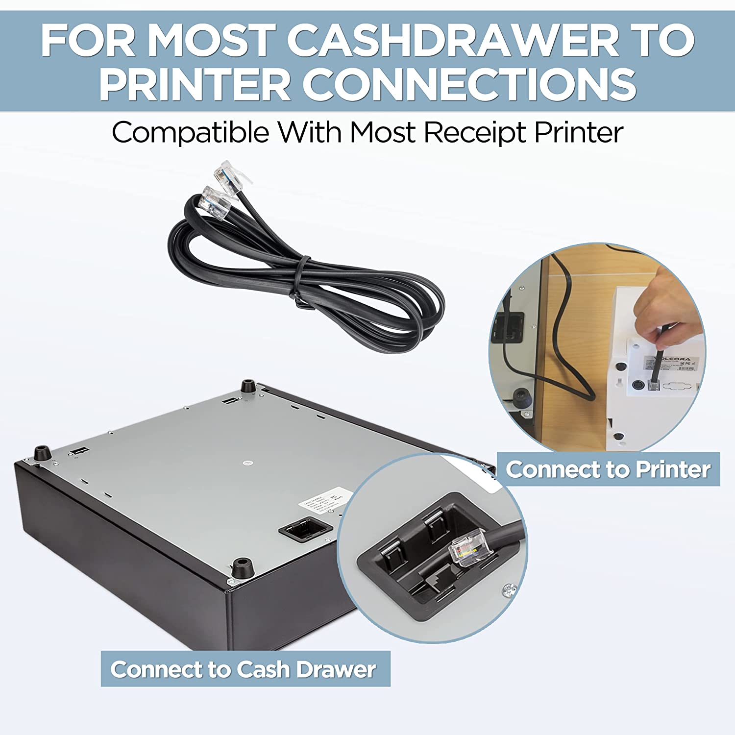 [2 Pack] 5 Feet RJ11 / RJ12 Data Cable - Heavy Duty 6-Pins High-Speed Extension for Cash Register Drawer, Telephone, Modem, Fax, Printers, and More - Drawer Cable for Voice and Data