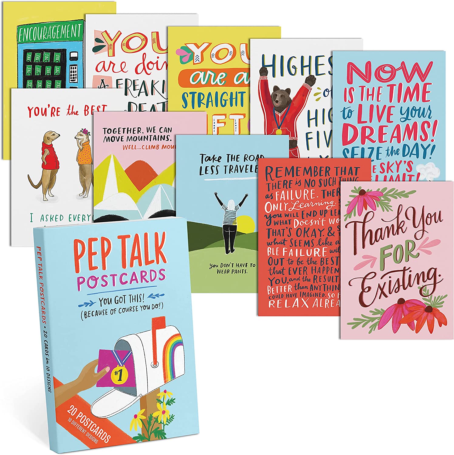 Em & Friends Pep Talk Postcard Book, 20 Postcards (2 Each 10 Styles), 5 x 7-inches