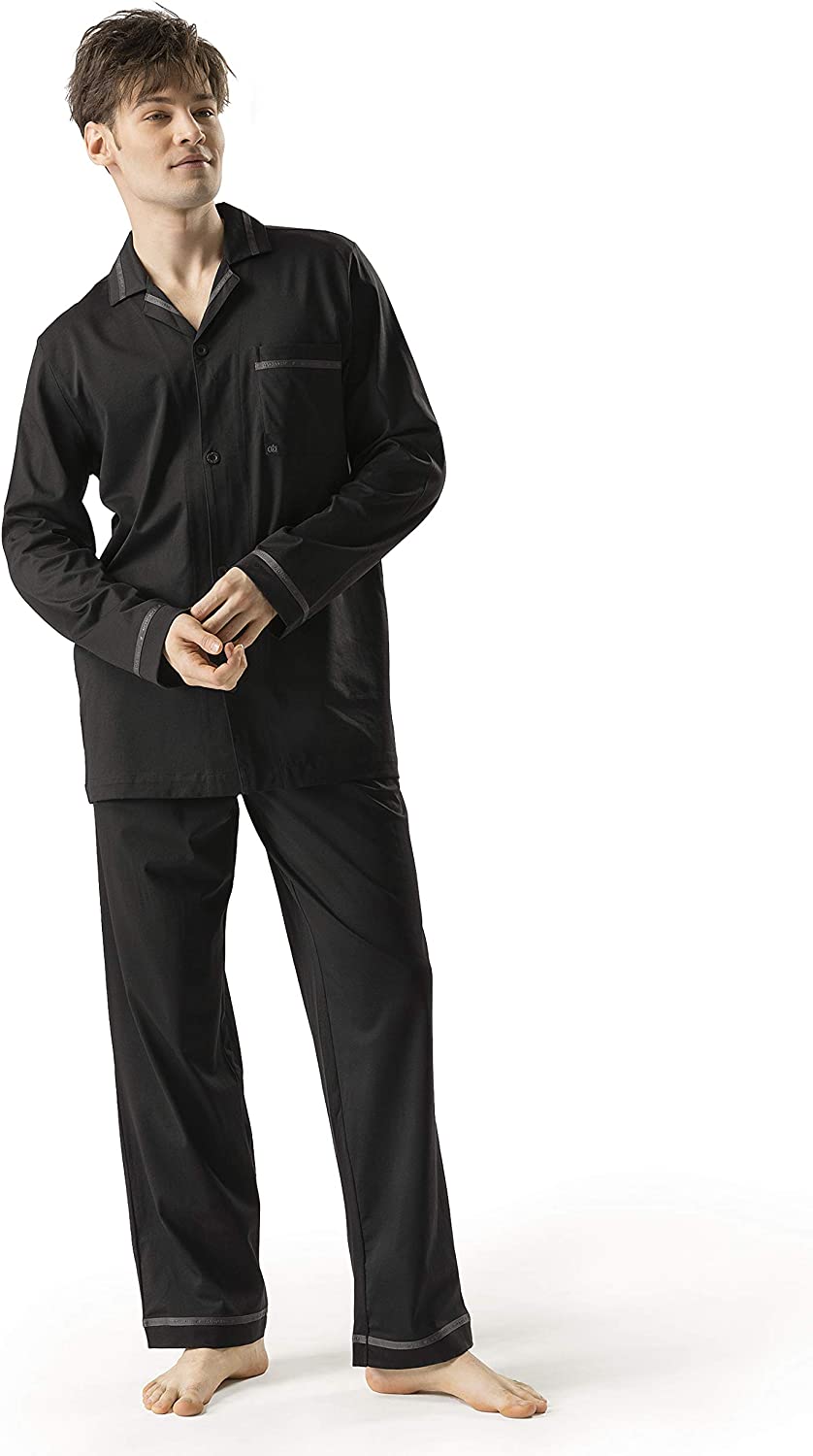 DAVID ARCHY Men's Pajama Set Mercerized Cotton Sleepwear Long Sleeve Top & Bottom Loungewear PJs