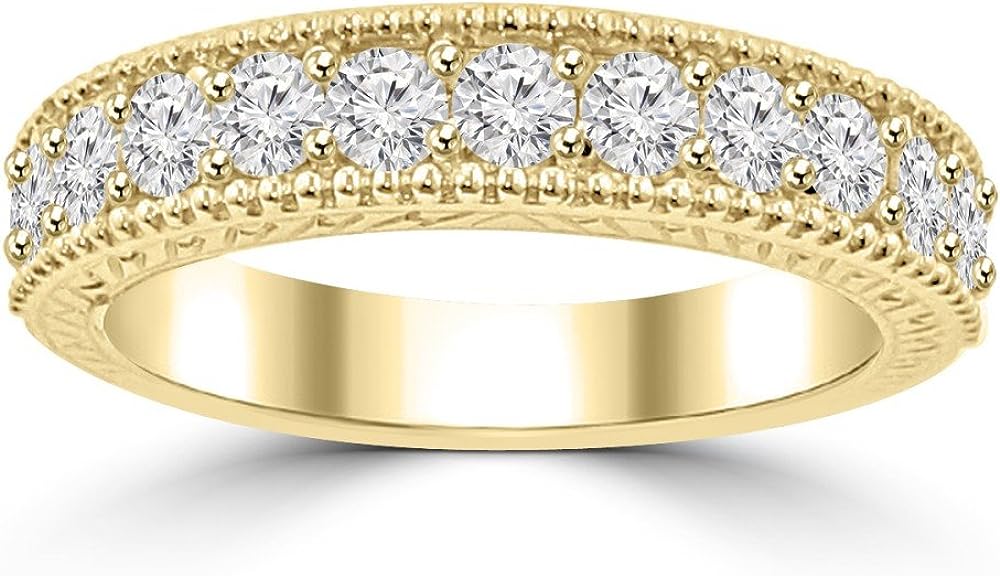Madina Jewelry 1.10 ct Ladies Round Cut Diamond Wedding Band Ring with Millgrain Edge in 18 kt Yellow Gold