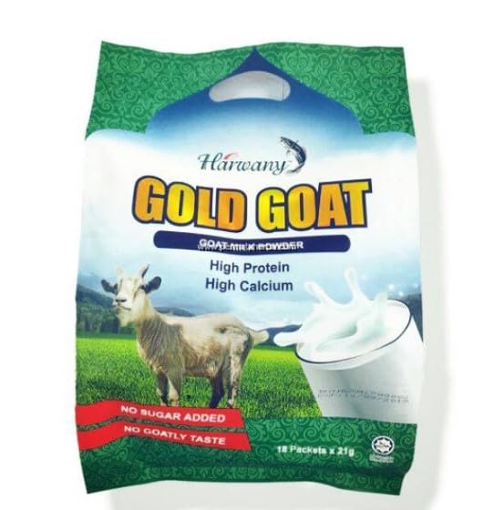 Harwany Gold Goat Goat Milk Powder (18s x 21g) 378g - Goats milk is highly nutritious, contains essential vitamins and minerals (and higher amounts of potassium, iron and vit A than cows’ milk