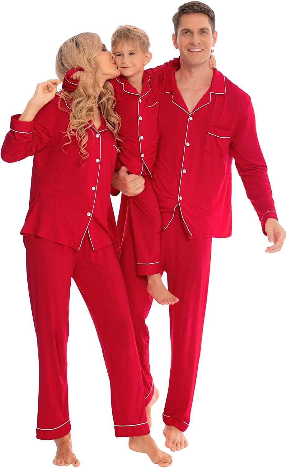 SWOMOG Matching Family Christmas Pajamas Set Long Sleeve Festival Party Pj Sets Holiday Warm Sleepwear Button-Down Loungewear