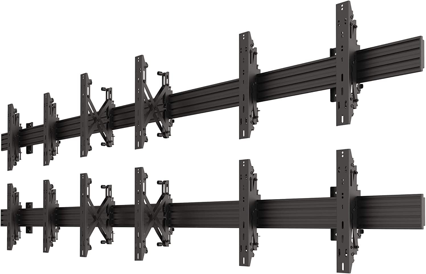 2x3 Video Wall Pop Out Mounting System Horizontal Rails Fixed Displays with with Micro Adjustment Arms Vesa Universal TV Television Monitors