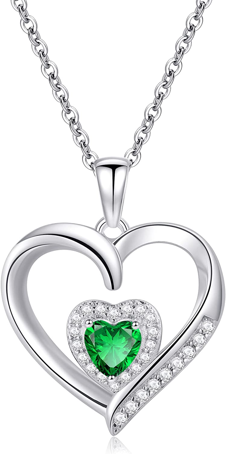 Heart Birthstone Necklace for Women, S925 Sterling Silver Necklace Birthstone Necklace Heart Necklace for Women Teen Girls Birthday Jewelry Gifts for Women Teen Girls