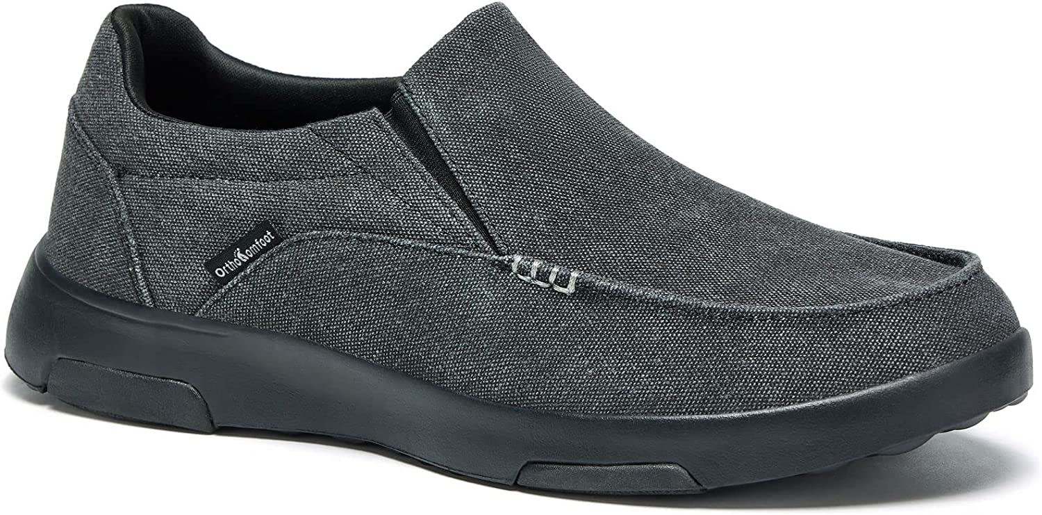 OrthoComfoot Men's Slip On Loafers,Arch Support Boat Shoes for Extra Cushioning and Pain Relief,Canvas Leisure Vintage Flat Walking Shoes