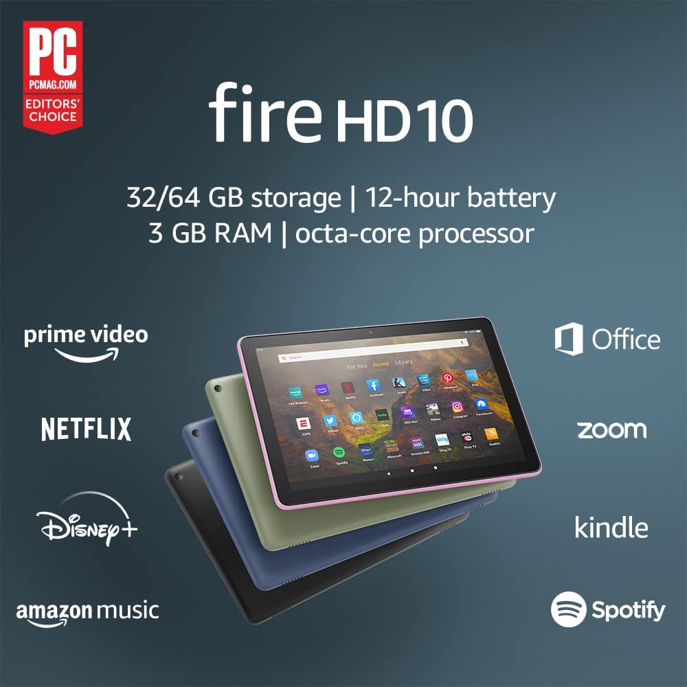 Amazon Fire HD 10 tablet, 10.1", 1080p Full HD, 32 GB, latest model (2021 release), Denim