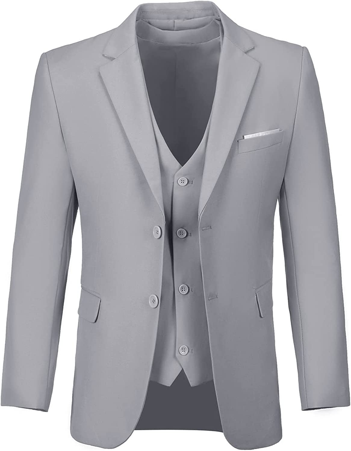 Furuyal Men's Suits 3 Piece Slim Fit Suit Set,Two Button Wedding Business Tuxedo Solid Blazer Jacket Vest Pants with Tie