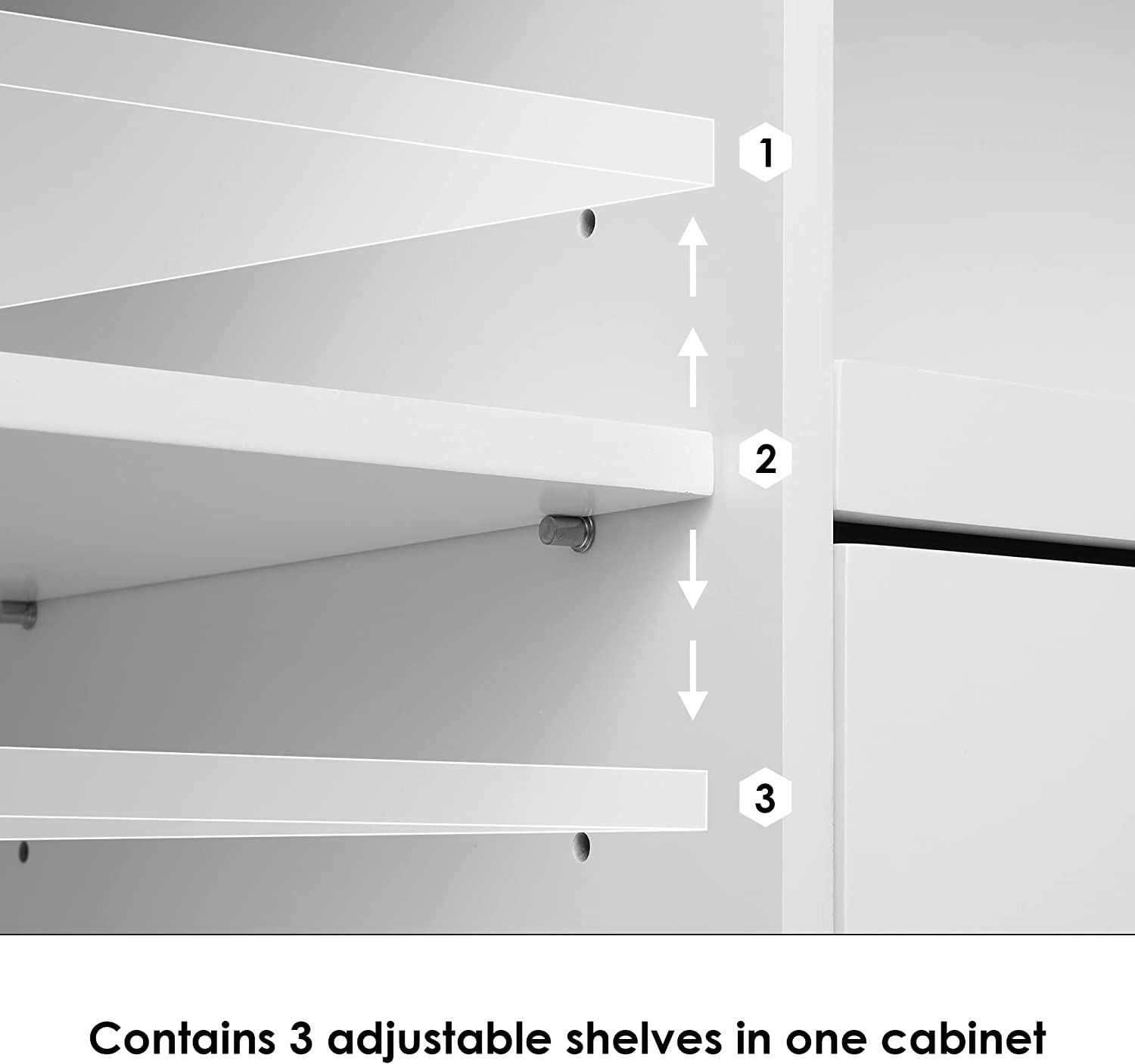 HORSTORS Microwave Cabinet， Kitchen Storage Cabinet with 3 Doors and 1 Drawer， Buffet Cabinet Sideboard with Adjustable Shelves， Microwave Stand Cabinet for Kitchen， Dining Room， White