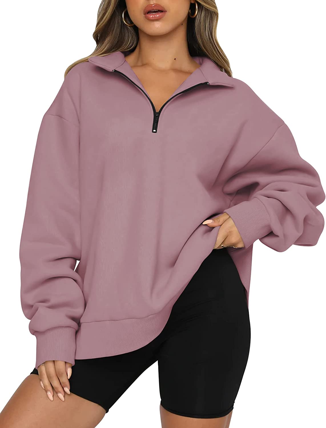 EFAN Womens Oversized Half Zip Pullover Long Sleeve Sweatshirt Quarter Zip Trendy Hoodie Ouffits Teen Girls Fall Y2K Clothes