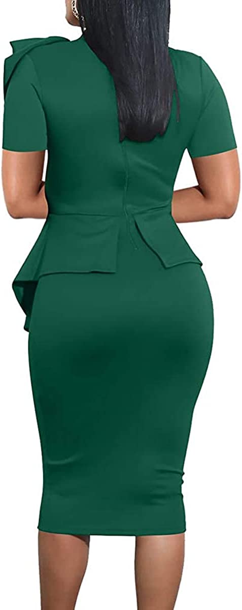 HipGlamp Women&#39;s Fashion Peplum Bodycon Dresses Short Sleeve Bow Club Ruffle Pencil Party Dress