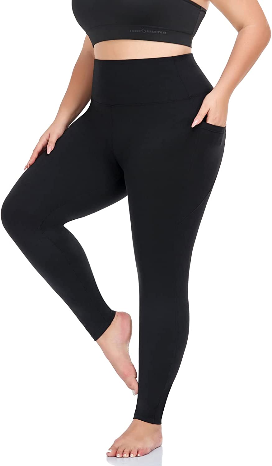 MOREFEEL Plus Size Leggings for Women with Pockets-Stretchy X-4XL Tummy Control High Waist Workout Black Yoga Pants