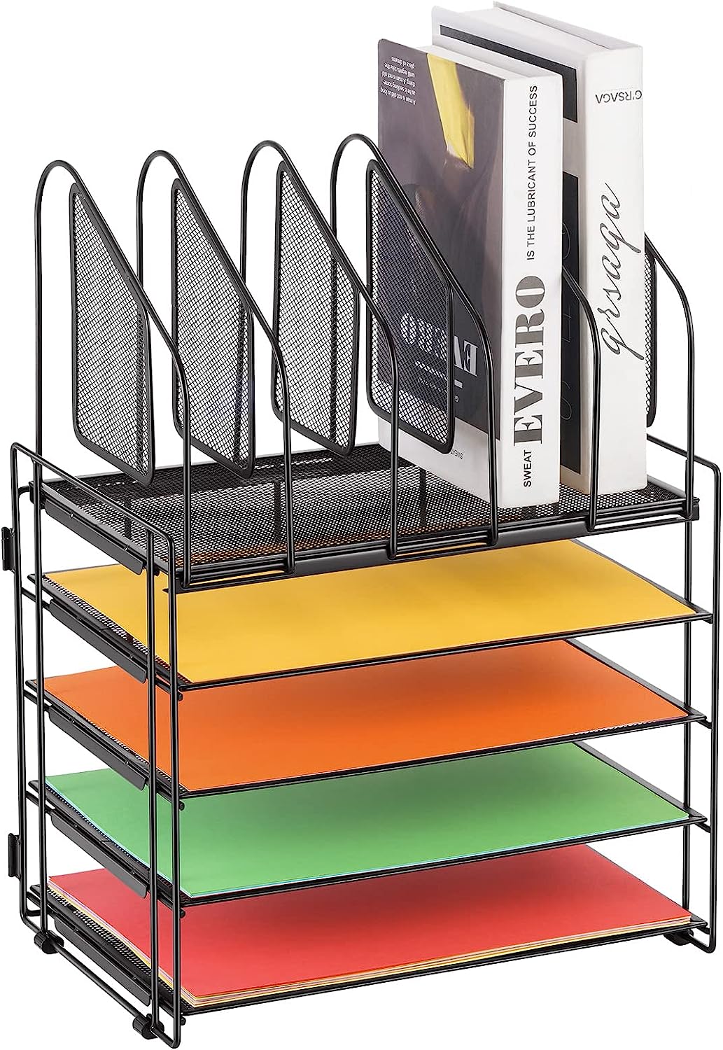 Lavatino Desk Organizers with File Sorter, 5-Tier Mesh Desk File Organizer with 5 Vertical File Holders, Multifunction Desktop Organizer, Desk Organizers and Accessories for Home Office