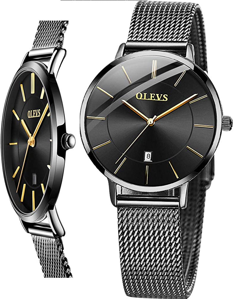 OLEVS Women's Watch Luxury Dress Rose Gold Women Slim Thin Lightweight Watch Stainless Steel Mesh Watches Fashion Waterproof Ladies Wrist Watch Black White Blue Face,Adjustable Bracelet