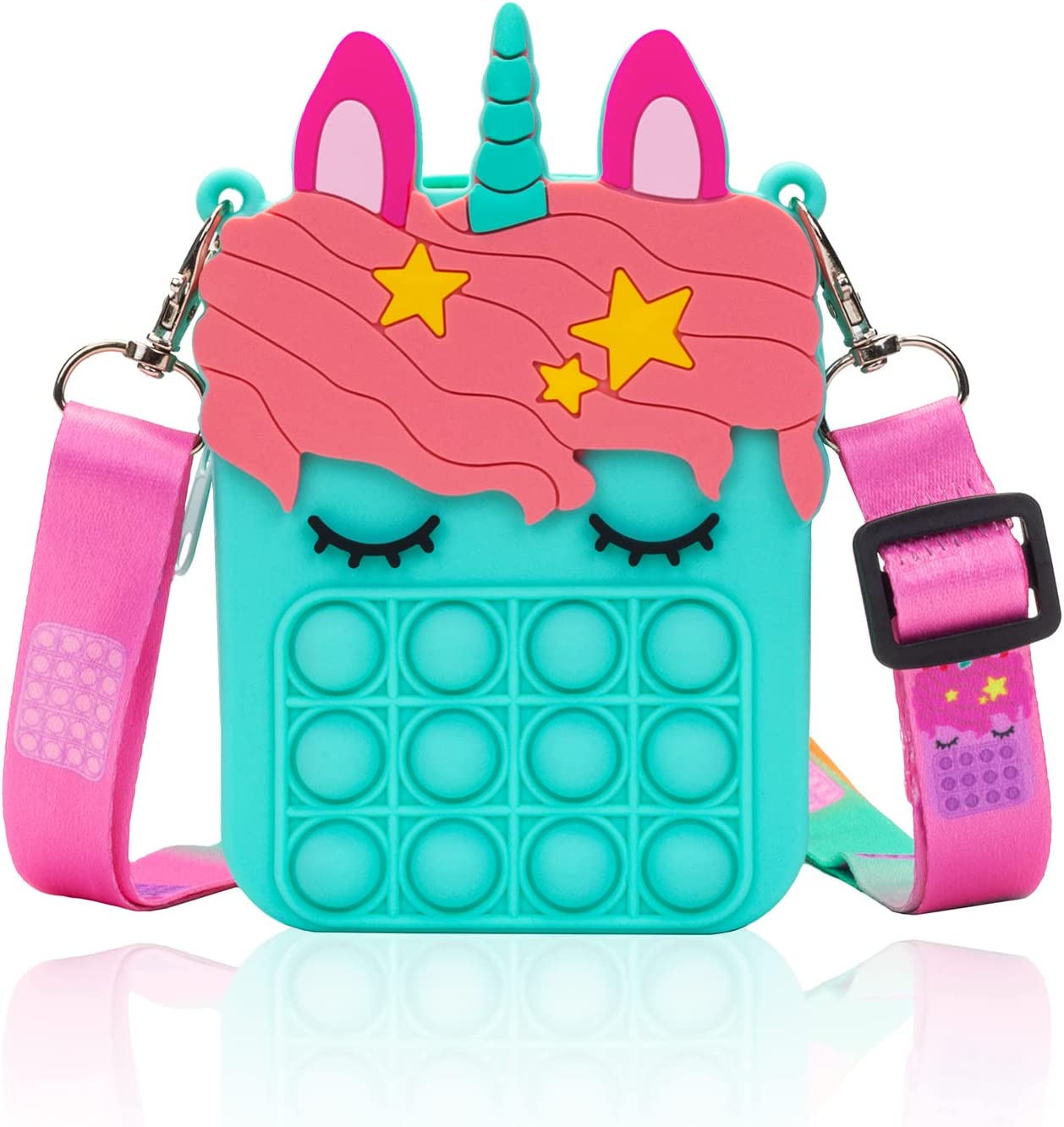 Civan Small Pop Purse, Unicorn Pop Purse for Girl and Women Pop Bag with Unicorn Pop Toy, Shoulder Bag Fidget Toys Pop Fidget Backpack Toy for ADHD Anxiety School Backpack Silicone Bag Pop for Girls