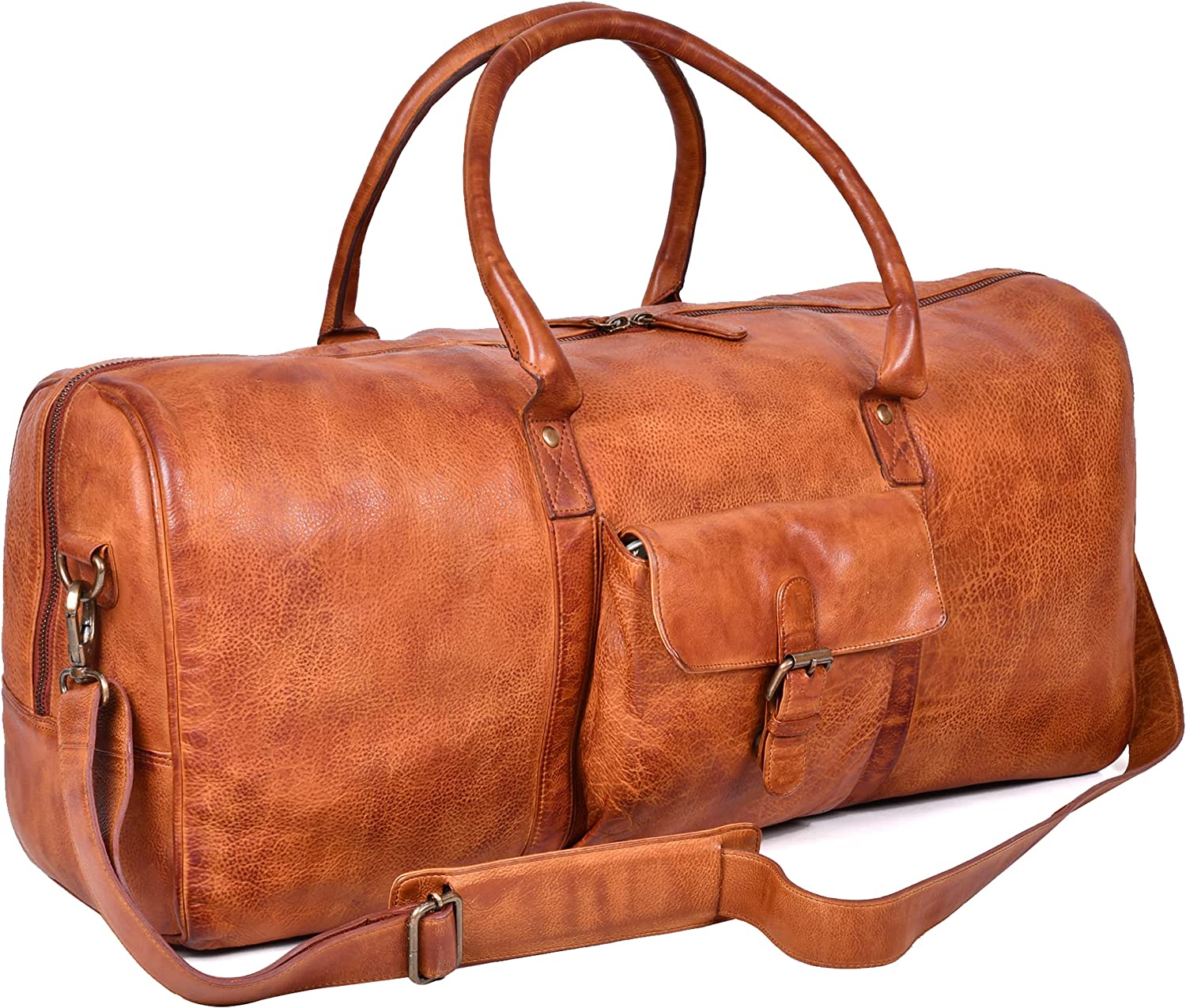 Leather Weekend bag Oversized Travel Duffel Bag Genuine Weekender Overnight Carryon Hand Bag (Brown Wash2)