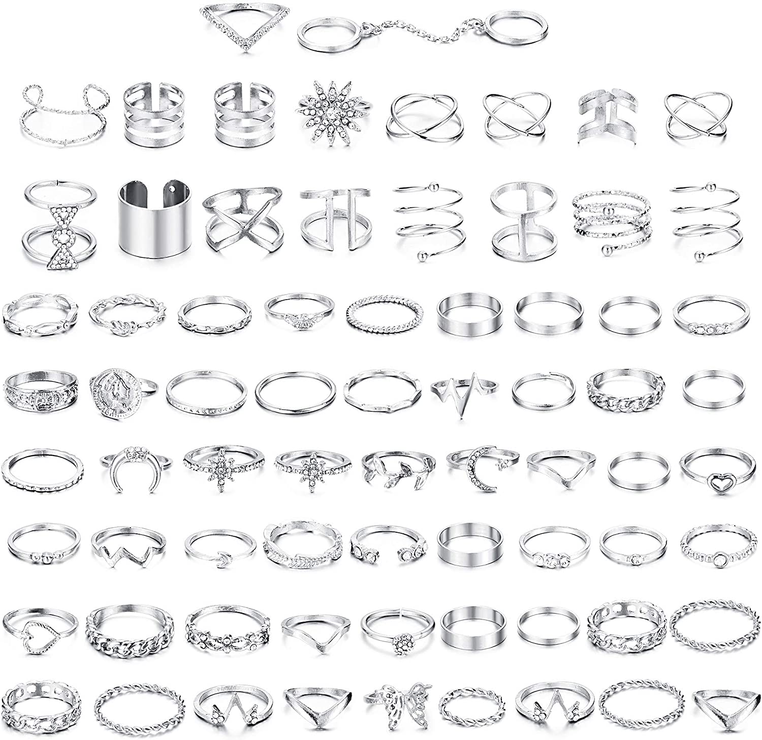 JOERICA 70PCS Knuckle Rings for Women Stackable Joint Midi Finger Ring Set