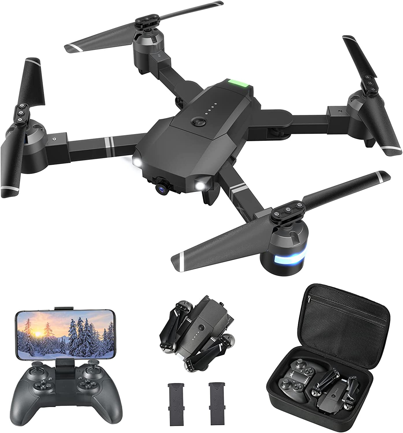 Drones with Camera for Adults - 1080P FPV Drones with Carrying Case, Long Distance Quadcopter Equipped w/2 batteries, One key Return/Emergency Stop, ATTOP Drones for Adults/Beginners, Girls/Boys Gifts