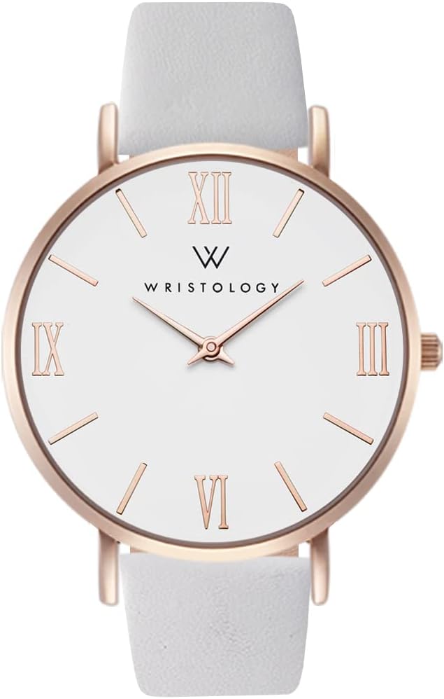 Wristology 29 Options - Maxi Leather Band Roman Numerals Boyfriend Watch - Interchangeable Genuine Leather Strap - Large Easy to Read Analog Face for Women or Men