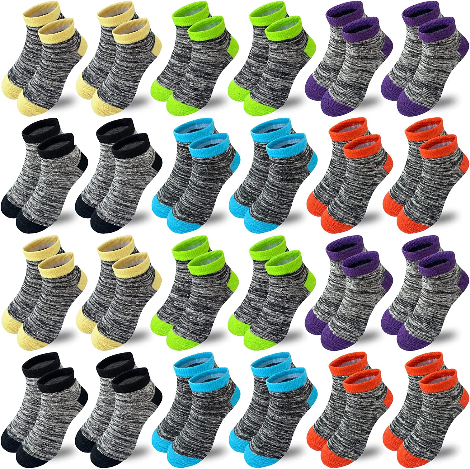 Tsmollyu Boy Socks 24 Pairs Half Cushioned Low Cut Socks Ankle Athletic Cotton Socks For Little Big Kids Age 2-10