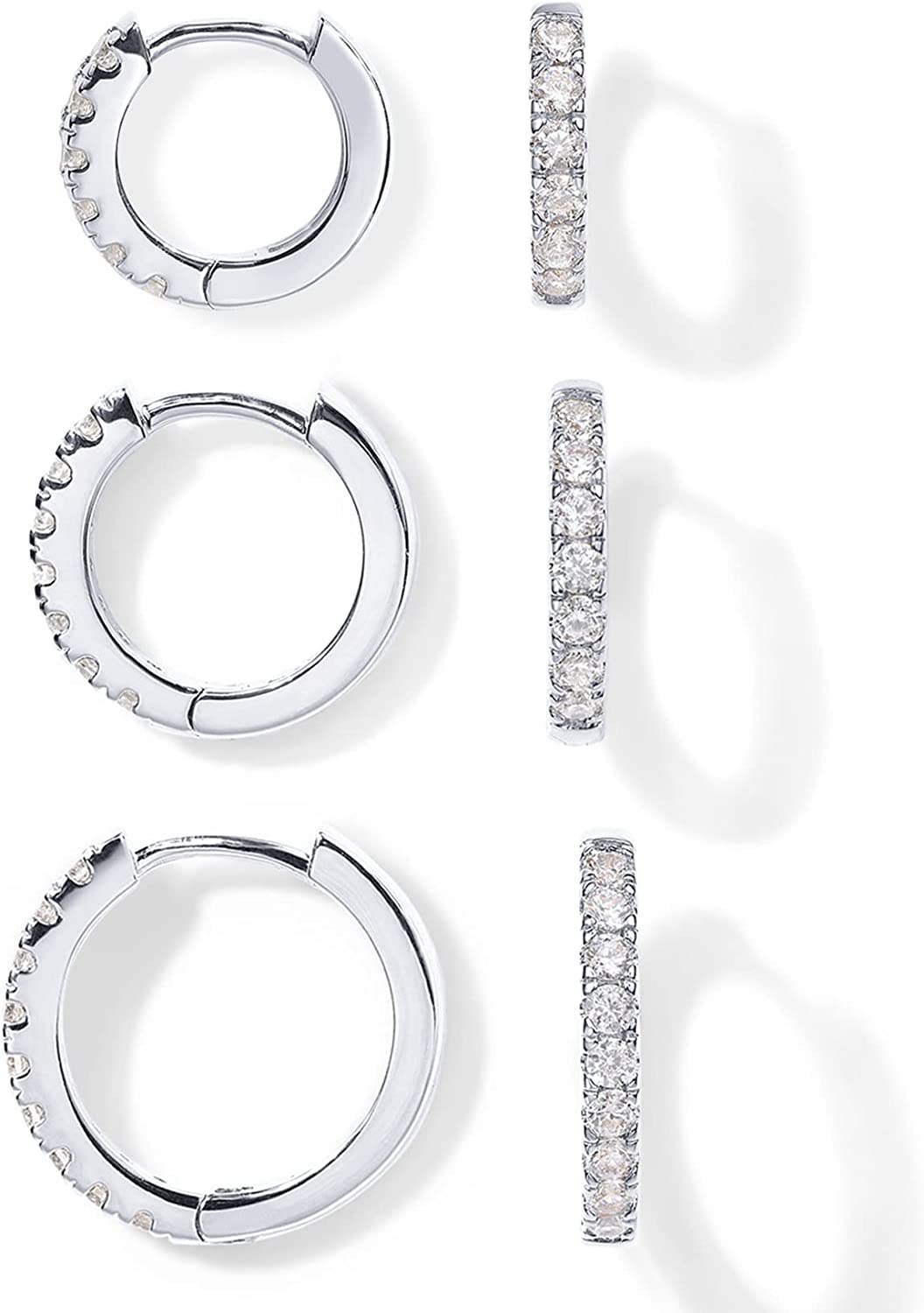 PAVOI 18K Gold Plated 925 Sterling Silver Post, 3 Pairs Small Gold Hoop Earrings Set | Mini Cartilage Helix Huggie Hoop Pack for Women Men 8mm 10mm 12mm