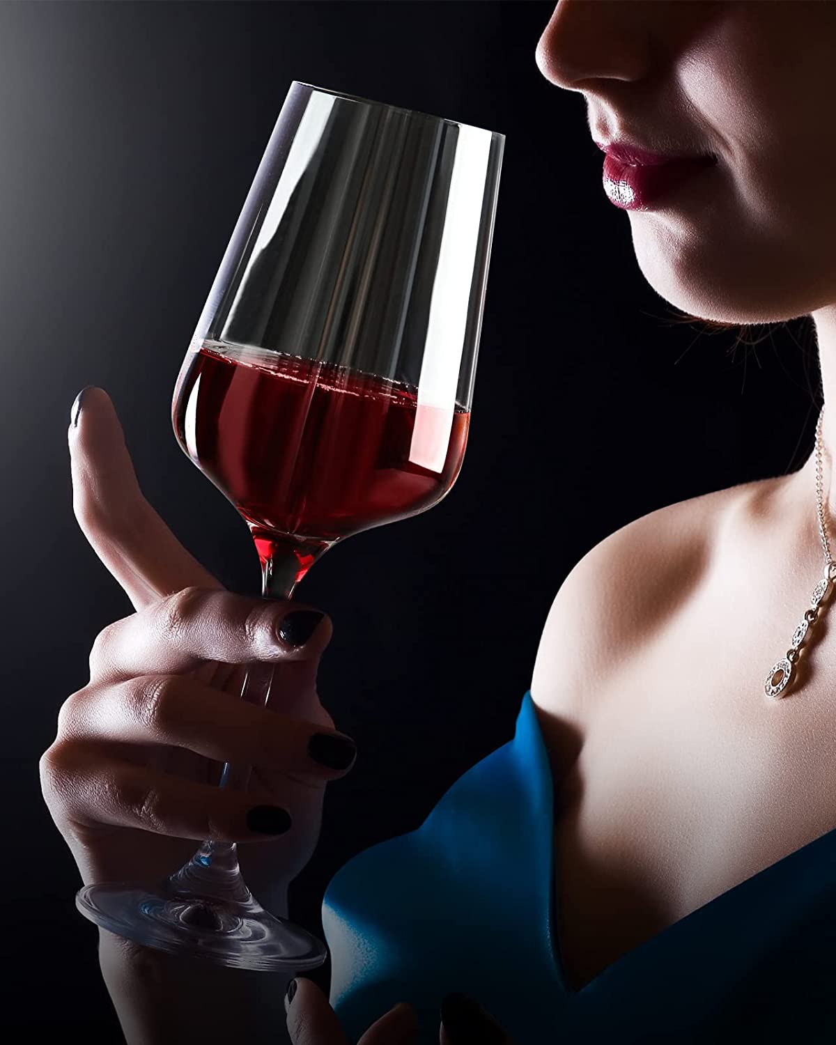 Maxboro Red Wine Glasses Set of 2, Hand Blown Lead-Free Burgundy Wine Glasses, Long Stem Wine Glasses for Wine Tasting, 15.2 Oz