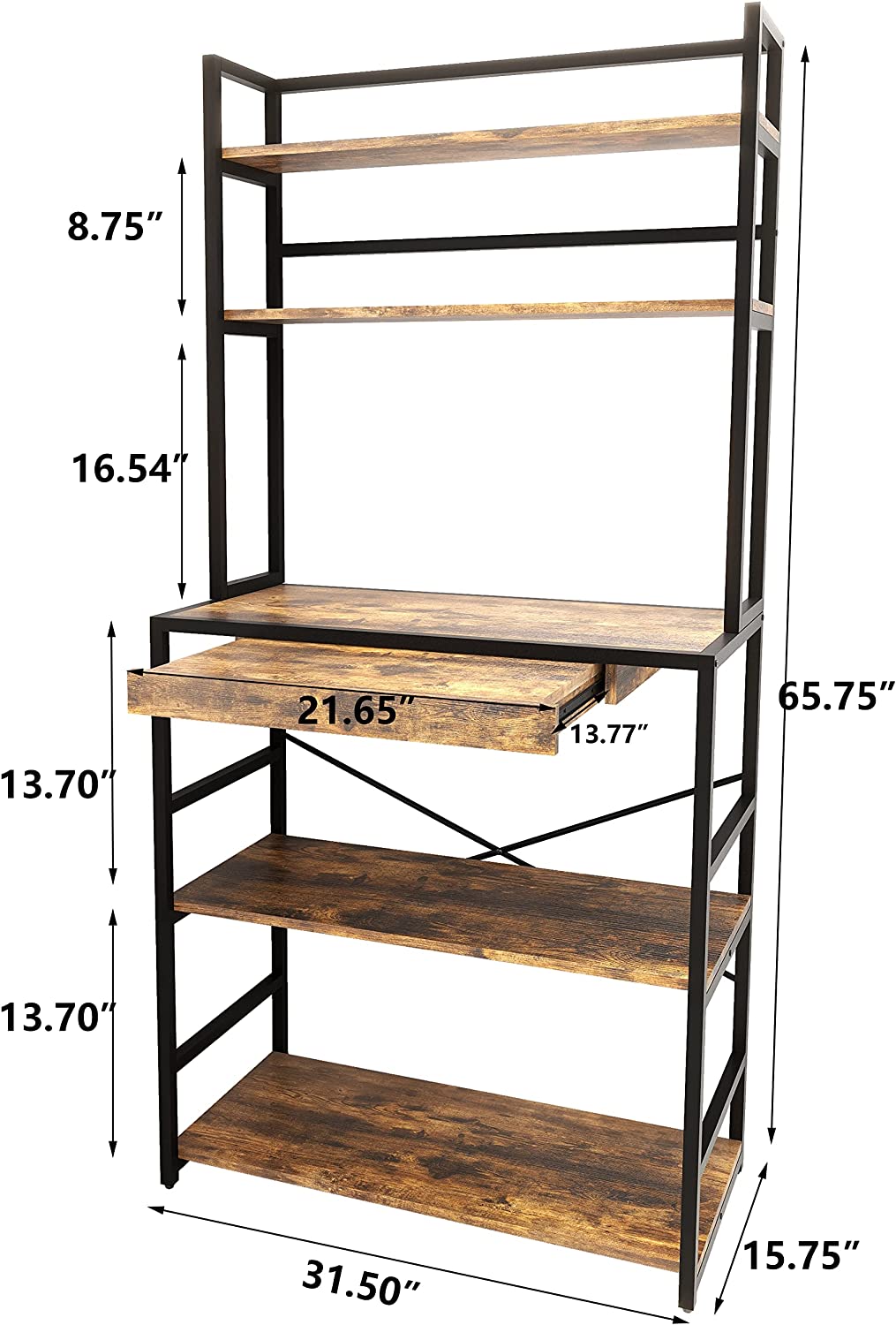 Furniouse 5-Tier Kitchen Bakers Rack, Industrial Microwave Oven Stand with Shelves, Kitchen Utility Storage Shelf with Cabinet, Standing Kitchen Storage Rack, Rustic Brown
