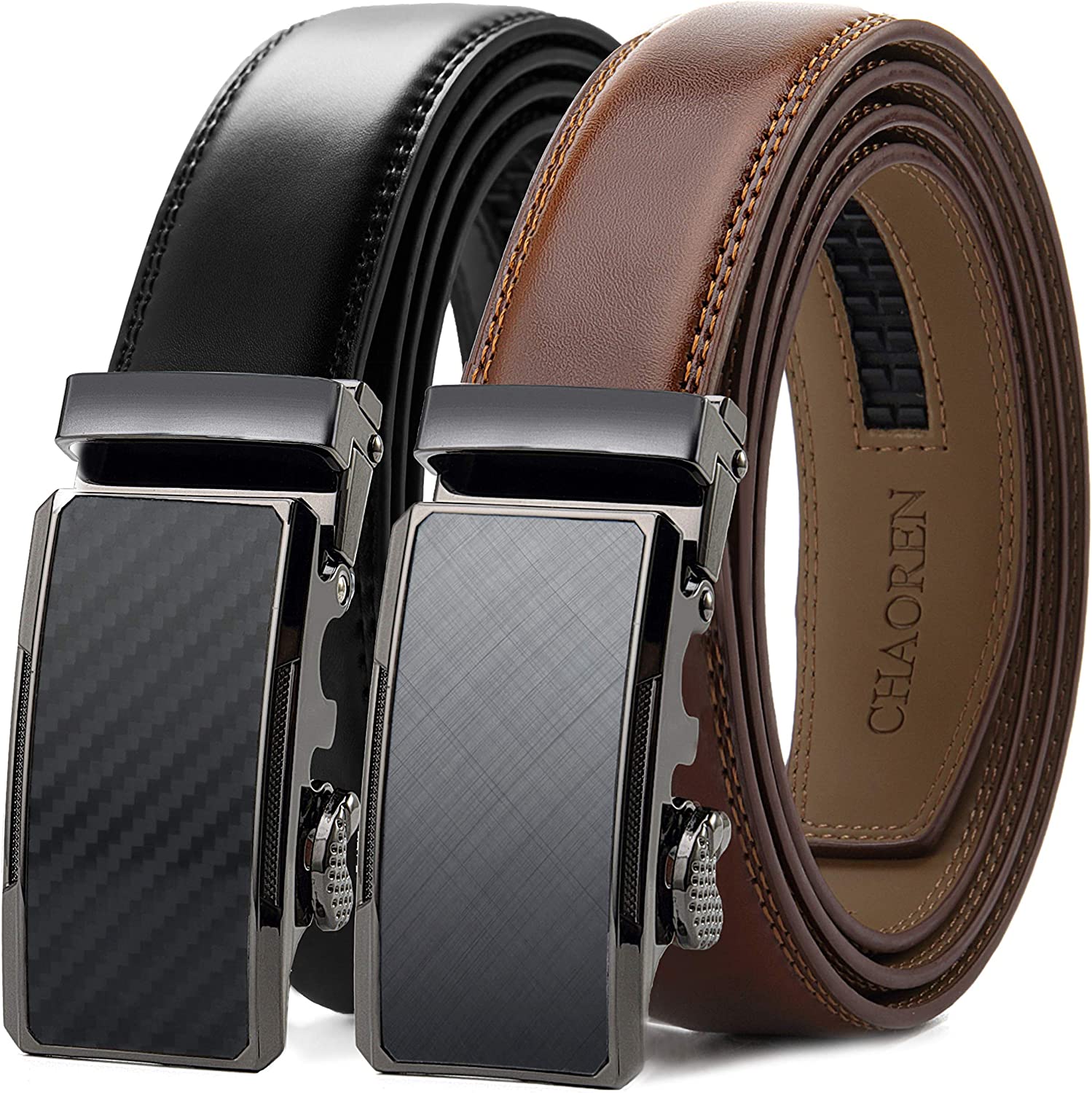 CHAOREN Ratchet Belts for Men 2 Pack - Men Belt Dress 1 1/4" in Gift Set Box- Design Belt Meet Almost Any Occasion and Outfit