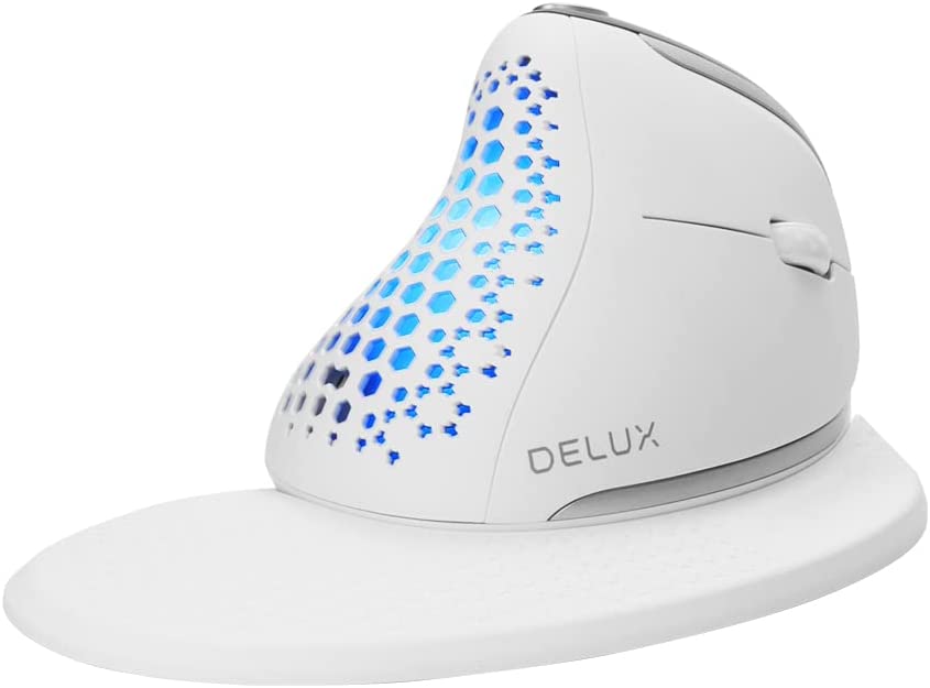 DeLUX Seeker Wireless Ergonomic Vertical Mouse with OLED Screen, BT and USB Receiver, Connect with Up to 4 Devices, Thumb Wheel, 4000DPI, Programmable Rechargeable Silent Mouse(M618XSD-Black)