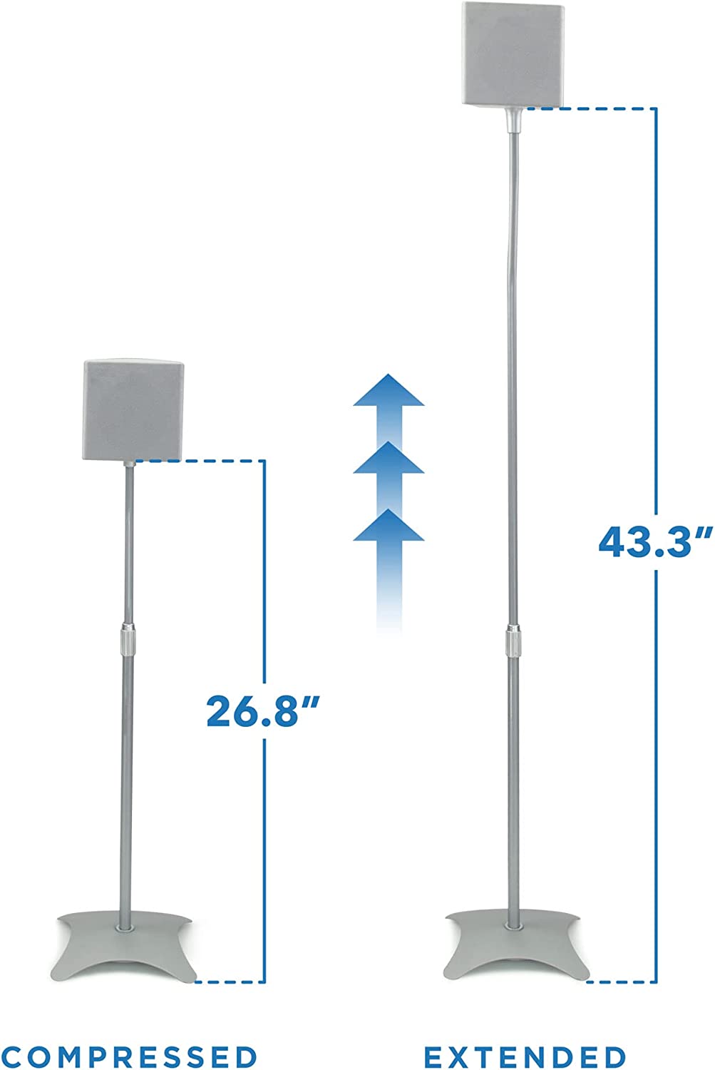 Mount-It! Speaker Stands for Surround Sound and Home Theater Speakers， Floor-Standing Height Adjustable Mounts， Two Pairs， 10 Lb Capacity， Silver