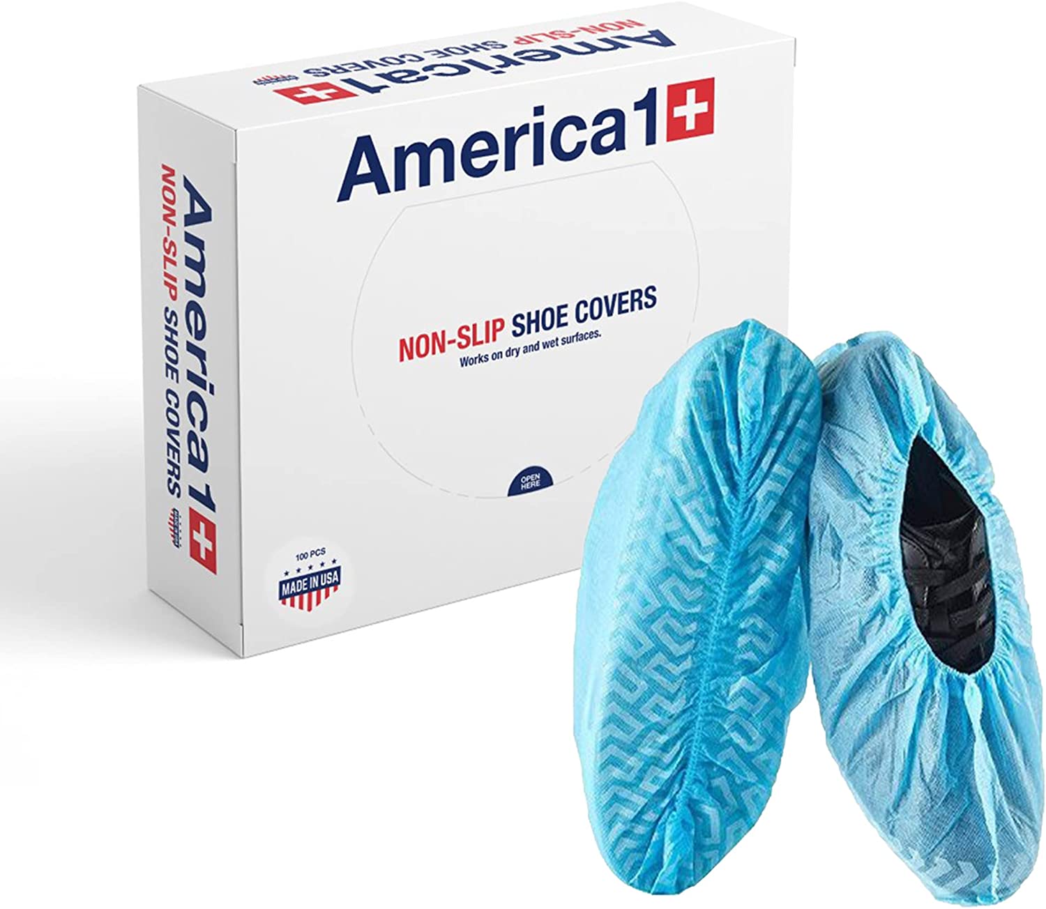 America 1 Non Slip Disposable Shoe Covers Pack of 100 | Disposable Shoe and Boot Covers for Wet or Dry Surfaces | Floor and Shoe Protector for Workplace, Construction, Indoor Carpets | One Size