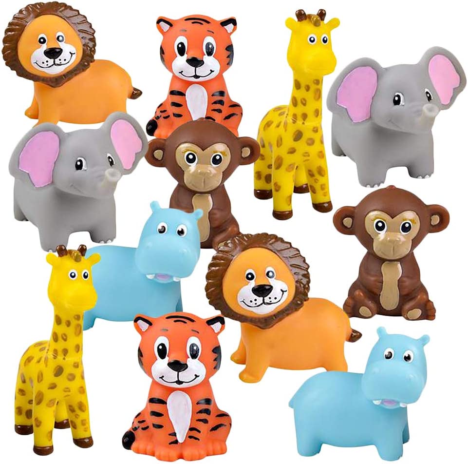 ArtCreativity Vinyl Zoo Animals, Pack of 12 Assorted Squeezable Toys, Safari Birthday Party Favors for Kids, Fun Bath Tub and Pool Toys for Children, Educational Learning Aids for Boys and Girls