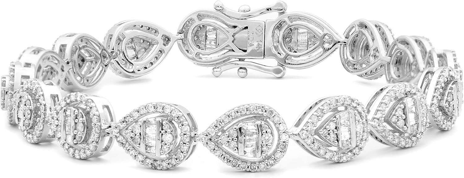 Femme Luxe Pear Shaped Halo Diamond Tennis Bracelet (2.75 Carats, G-H Color, I2-I3 Clarity), 14K White Gold, Giftable Jewelry
