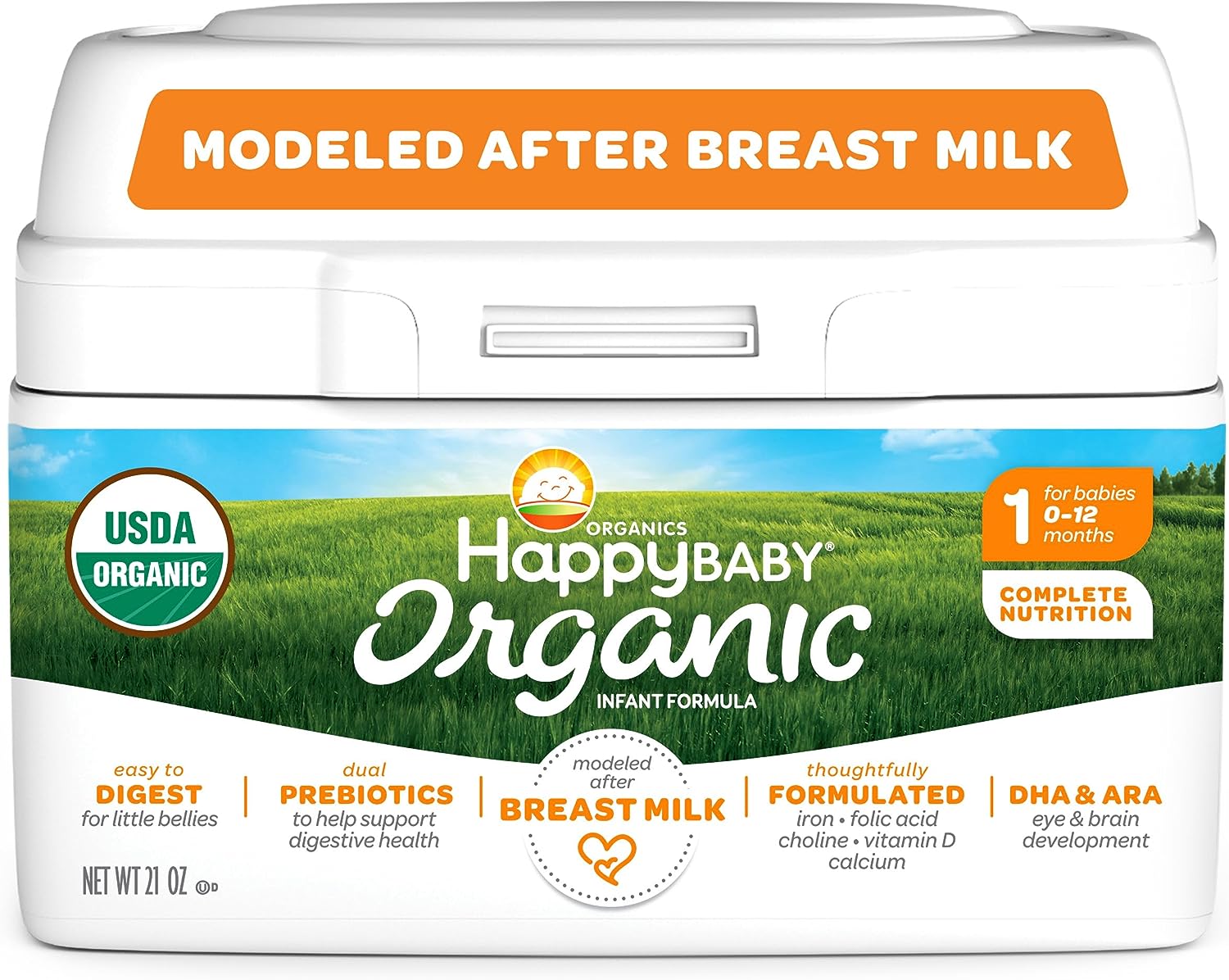 Happy Baby Organics Infant Formula, Milk Based Powder with Iron Stage 1, 21 Ounce (Pack of 1) packaging may vary