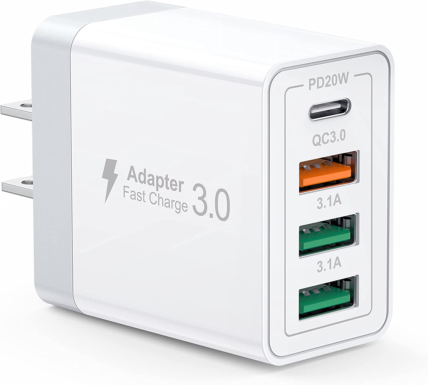 [2 Pack] USB-C Wall Charger, 40W Durable 4Port QC+PD 3.0 Power Adapter, Double Fast Plug Charging Block for iPhone 14/14 Pro/14 Pro Max/14 Plus/13/12/11, XS/XR/X, Watch Series 8/7 Cube(White)