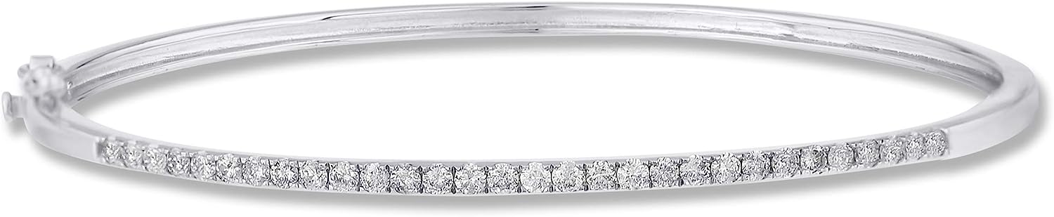 3/4 Carat Natural Diamond Bangle Bracelet for Women in 14k White and Yellow Gold (H-I, I1-I2, cttw) Fold Over by Belantina